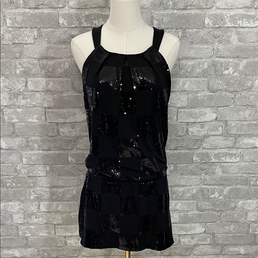 White House Black Market black sequin sleeveless cocktail dress